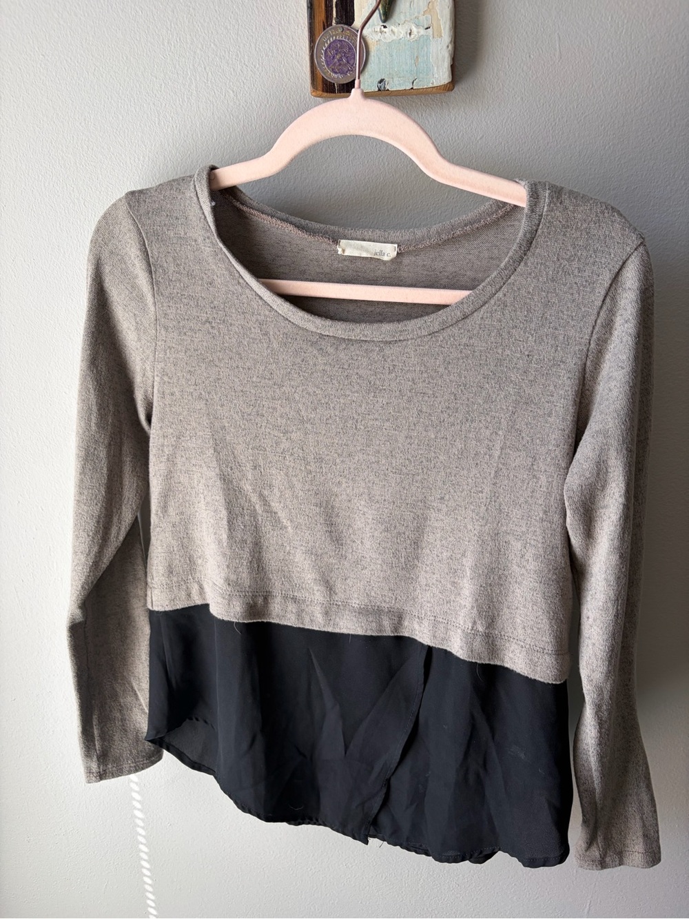 Ella Gray Top with Black Layered Hem